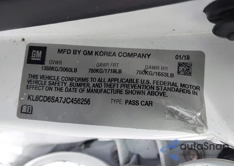 2018 Chevrolet Spark 1Lt Cvt z USA, uszkodzony, nr VIN KL8CD6SA7JC456256